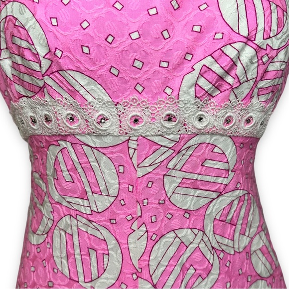 Vintage 60s 70s Harmay Maxi Formal Dress Pink White Geometric Print Size Small - Picture 11 of 17